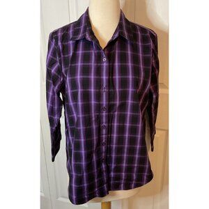 Coldwater Creek‎ Purple & Black Plaid Long Sleeve Button Up Shirt 12 Petite
